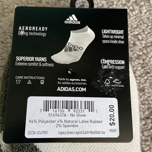 Mens adidas superlite compression 6 pair no show socks - Picture 4 of 5